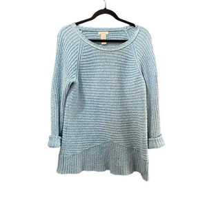 Sundance Blue Ribbed Knit Silk Blend Pullover Tunic Sweater Size Medium